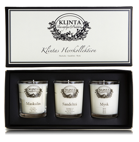 Herrkollektion, massage-/doftljus från Klinta